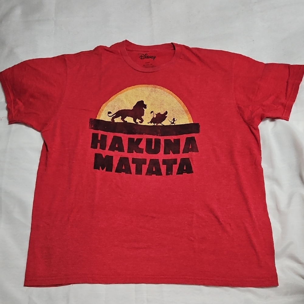 Disney Hakuna Matata Graphic Short Sleeve Tee Shirt Lion King XL Heather Red